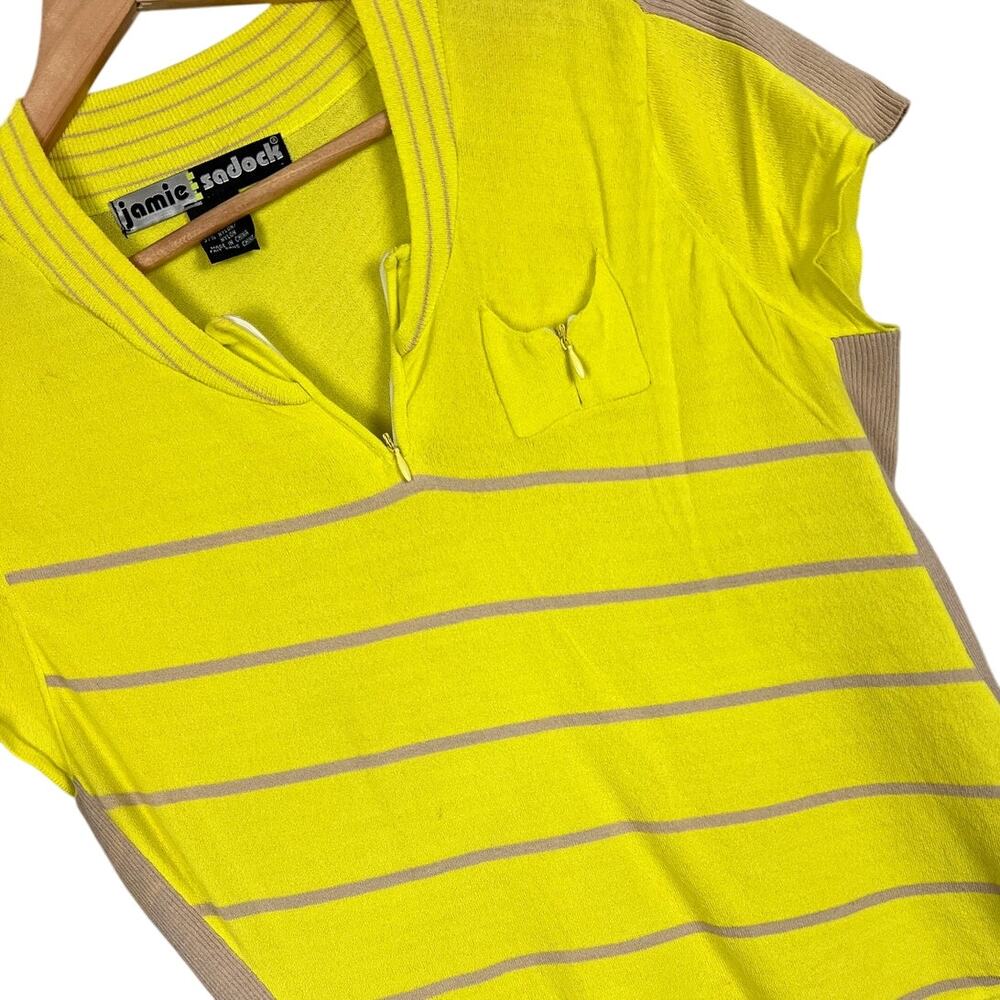 JAMIE SADOCK Women's M Yellow Tan Striped Nylon Blend‎ Performance Zip Golf Top